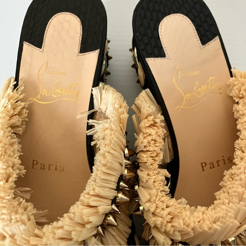 Christian Louboutin Black & Beige Voltinoudou 60 Wedge Sandals size 37 - Picture 10 of 12